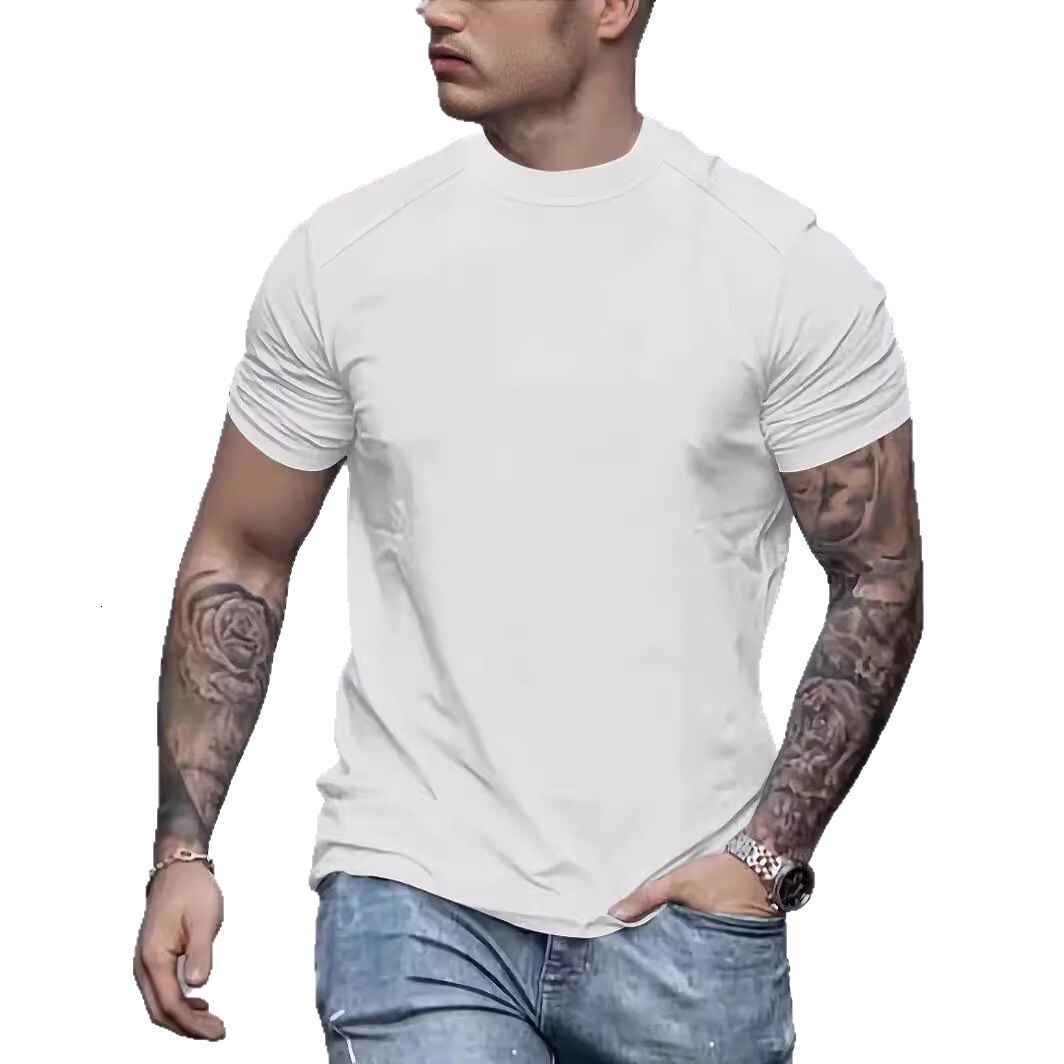 2025 new suede short sleeved T-shirt men's round neck casual top summer