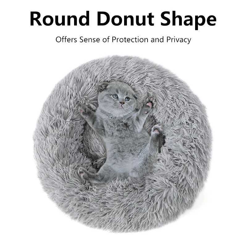 50-100cm calm donut bed for dogs and cats super soft plush pet cat bed cute fluffy round pet bed anti slip and washable X250412