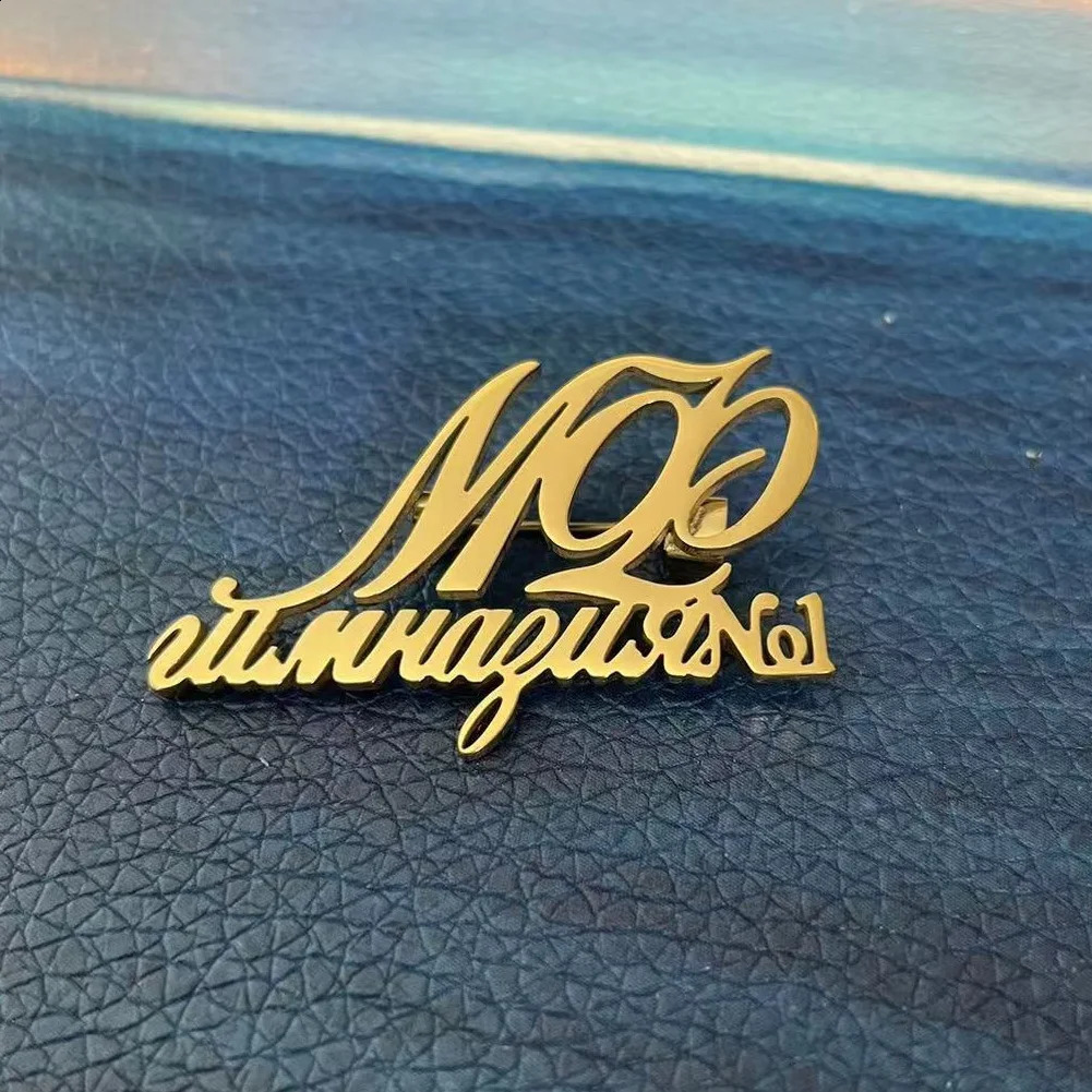 YHUISO Personalized Customization Double Name Stainless Steel Brooch Customization Gold Name Badge Product 250409