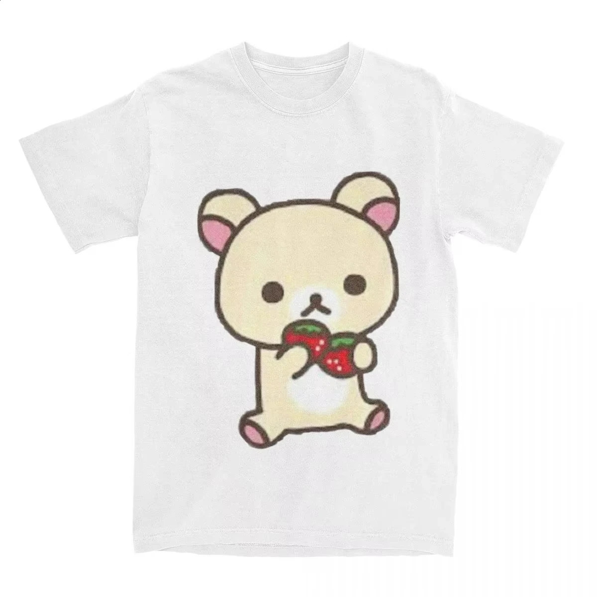 Leisure Rilakkuma Strawberry Tshirt Mens Round Neck 100 Cotton Animal Bear Short Sleeve Plus Size Top 250407
