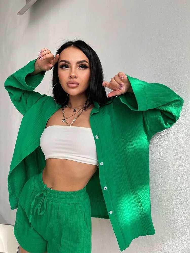 Colorful Plus Size Loose Cnady Color Two Piece Short Set Bouse+Wide Leg Shorts Summer Spring New Two Piece Shorts SetXJ250414