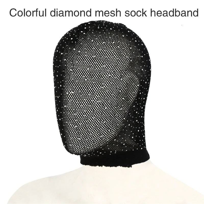 Black Stocking Head Cover with Rhinestones Tie Balaclava Face Mask Couple Play Black Head Wrap Full Hood Costume 250410