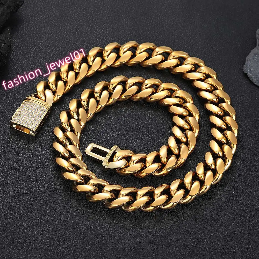 18Mm 5A CZ Iced Out Lock Miami Stainless Steel Thick Heavy Cuban Link Chain Punk For Men Hip Hop Jewelry Free Custom