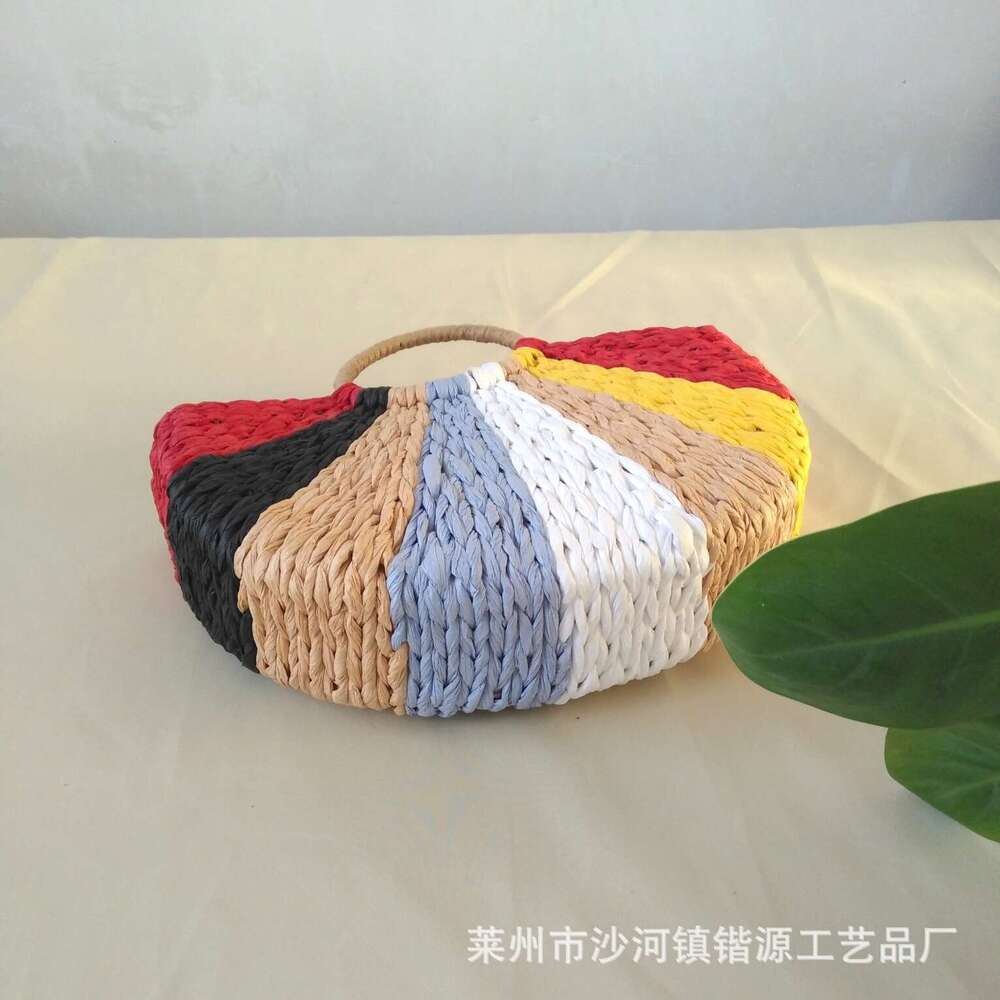 Handmade Beach Bag 2025 New Korean Handmade Straw For Vacation Beach Weaving Women's Bag, Casual Handheld 7-Color Coarse Rope Woven Bag Kq2