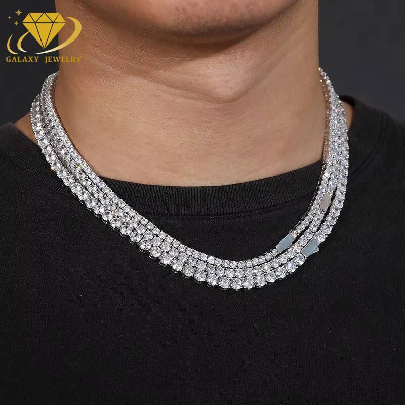 Fashion Jewelry Tennis Necklace 925 Silver Round Brilliant Cut 4mm Iced Out VVS Moissanite Diamond Tennis Chain Hip Hop Men