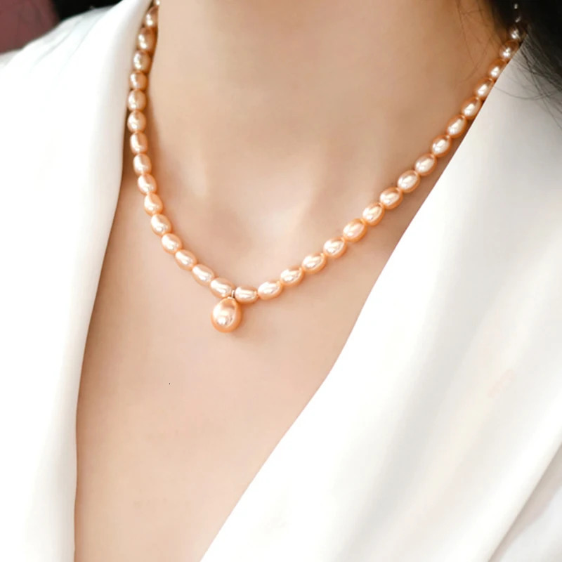 ASHIQI Natural 5-6mm Baroque Pearl Choker Pendant Necklace 925 Sterling Silver Fashion Jewelry for Women 250407