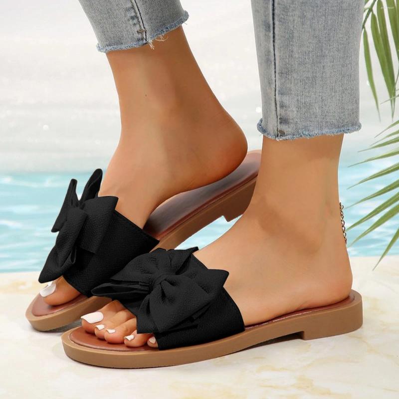 Sandals Bohemian Style Women Beach Slippers With Big Bowknot Lightweight Round Headed Flat Slide For Home Summer 2025 zhanyishengli