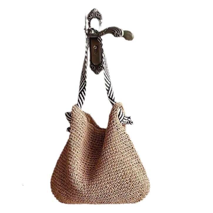 Handmade Beach Bag Korean Ins Navy Style Grass 2024 New Handmade Single Shoulder Woven Women's Versatile Vacation Beach Bag Kq2