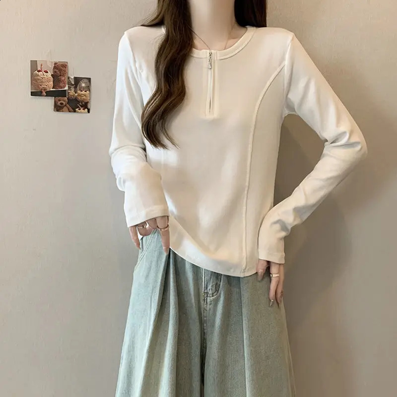 Womens spring and summer casual fashion zipper solid color Pullove womens clothing trend fully matched brushed long sleeves 250407