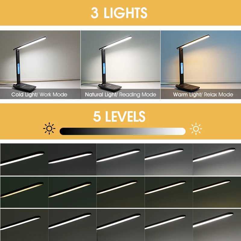 LAOPAO 10W QI Wireless Charging LED Desk Lamp With Calendar Temperature Alarm Clock Eye Protect Study Business Light Table Lamp M251114