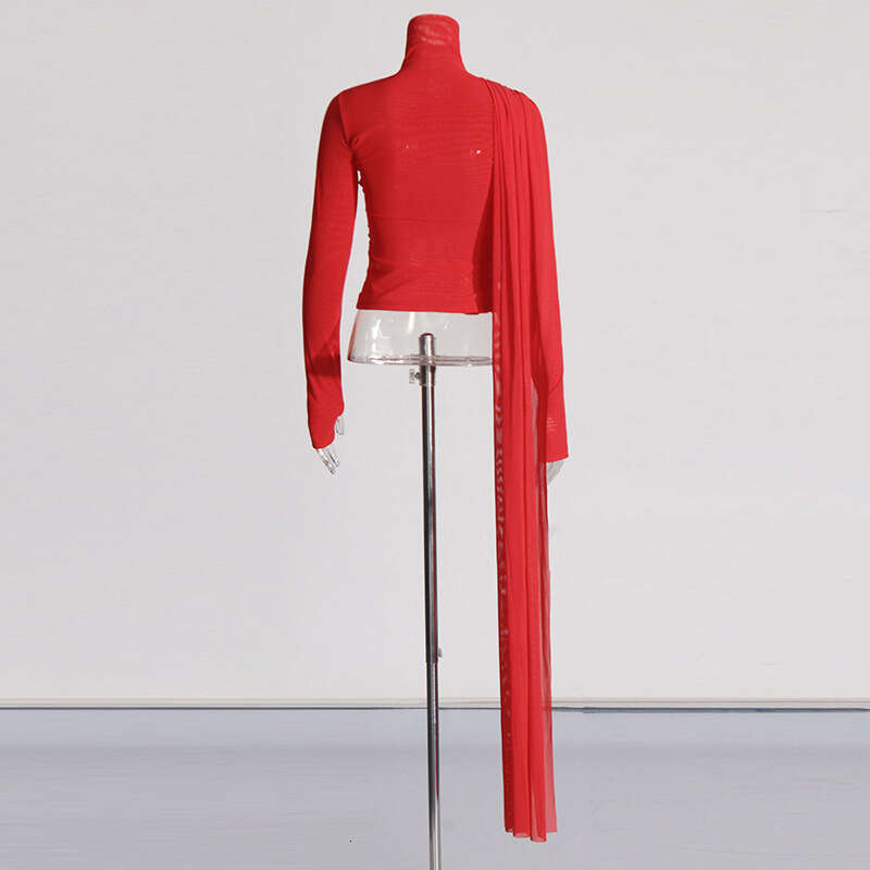 Designer Elegant Women's Long Sleeve Mesh Shirt with High Neck Ribbon - Latest 2025 Spring Fashion