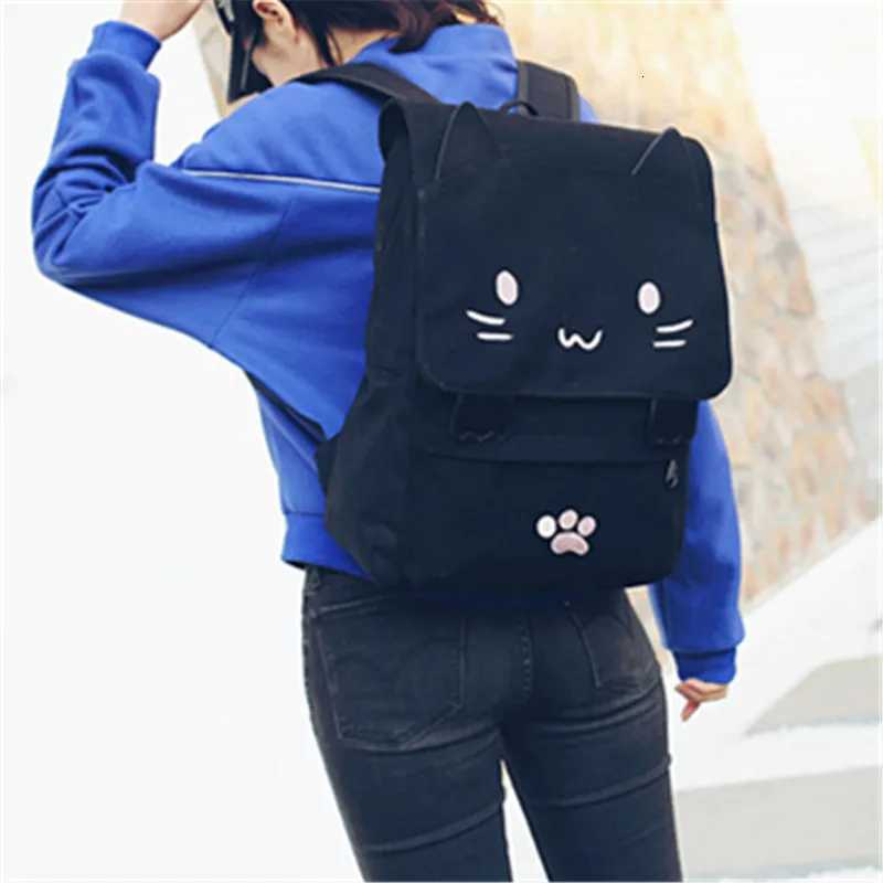 Japanese Stupid Cute 3D Cat Large Capacity Book Bag Girl Cartoon Backpack Womens BackpacksW251113