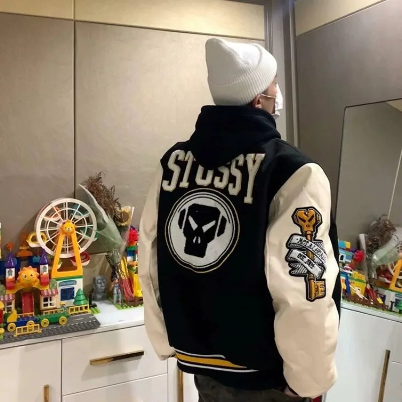 Fashion Letter Pattern Flocking Embroidery Casual Jacket Women Y2K College Hip Hop Couple Sport Baseball Uniform Top 251104