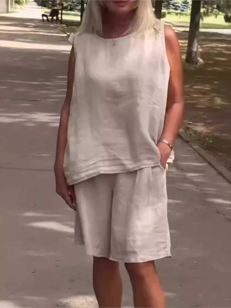 Womens Cotton O-neck Strapless Casual Set Summer Solid Womens Ele Casual Two Piece Set New Womens WearXJ250414