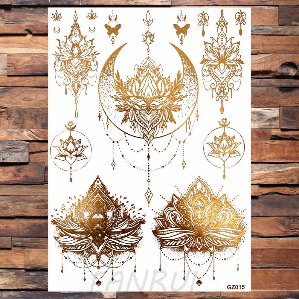 Real nail flower lace temporary tattoo suitable for female adults fake jewelry pendant moon tattoo sticker gold hand water transfer tattooXJ25414