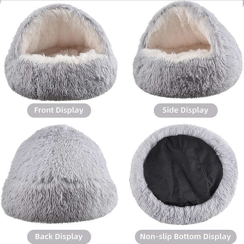 Cat Winter Warm Shell Semi-Enclosed House Dog Long Plush Pet Bed Wholesale