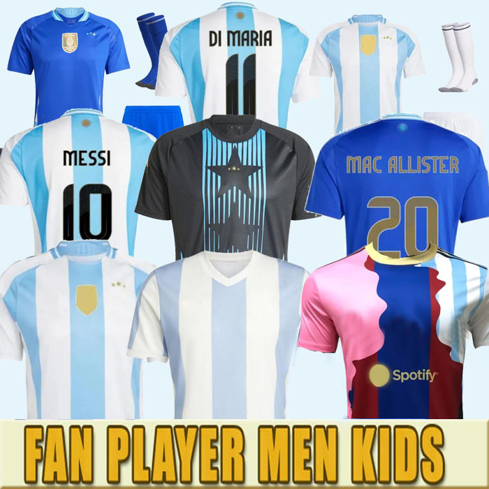 2024 2025 S-4XL 3 star Soccer Jerseys Pre match Training Fans Player Version MESSIS DYBALA DI MARIA MARTINEZ DE PAUL MARADONA Kids Kit Men Camisetas
