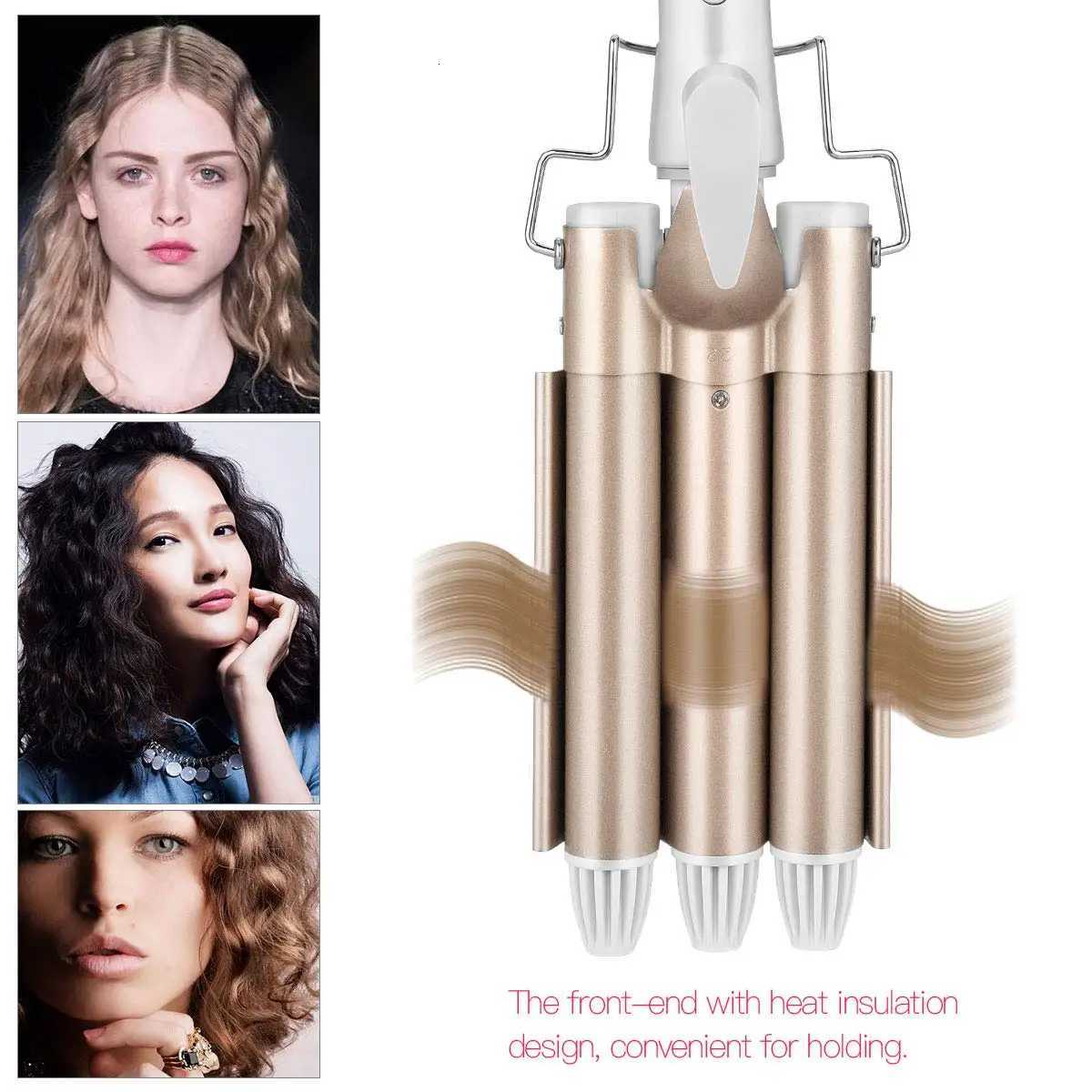 Professional 3 Barrel Curling Iron Wand Fast Heating Tourmaline Ceramic Hair Waver Styling Tool for Beautiful WavesT251114
