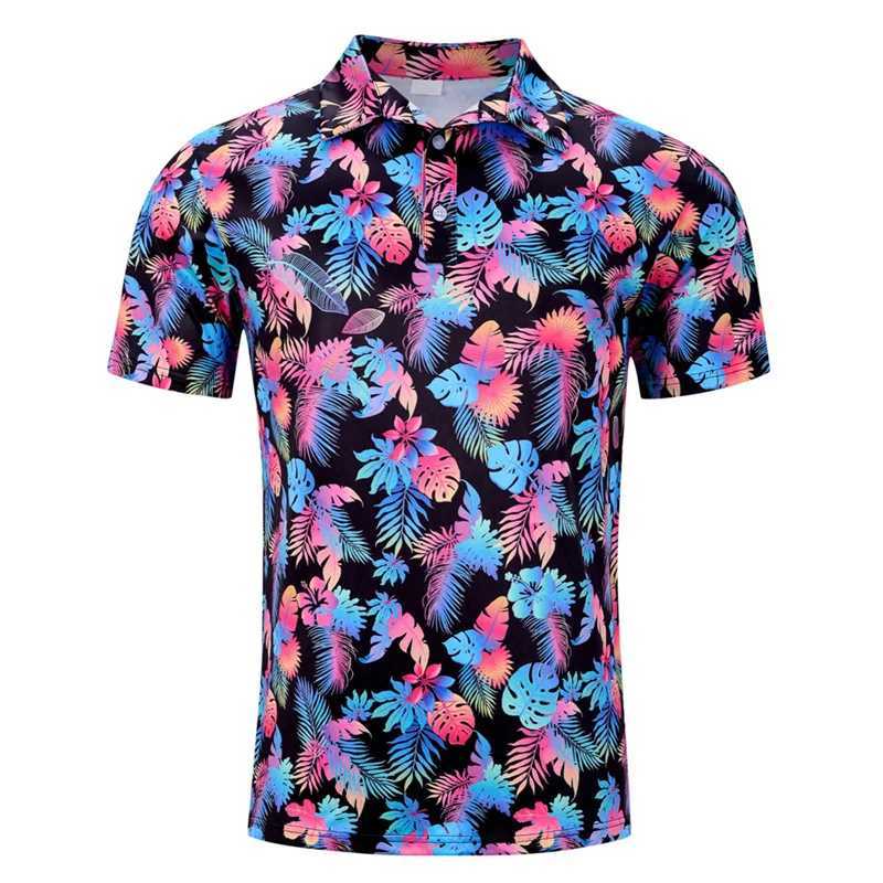 3D printed flower leaf flamingo tree polo shirt mens coconut tree neon graphic short sleeved fashionable loose collar top street T-shirt W250414