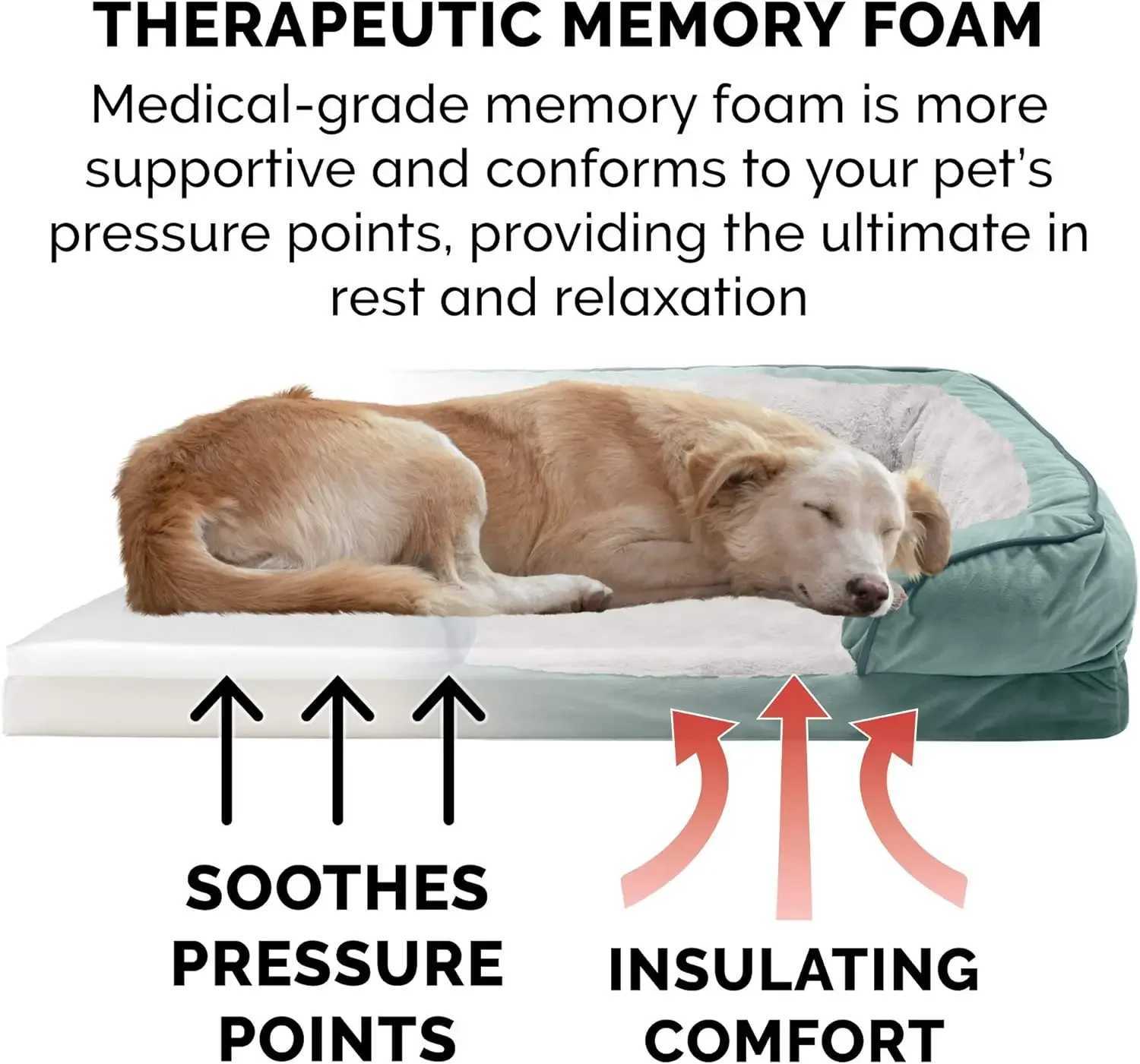 Memory foam dog bed for large/medium dogs with removable raised and washable cover suitable for dogs up to 55 pounds - plush and velvet waves P X25041