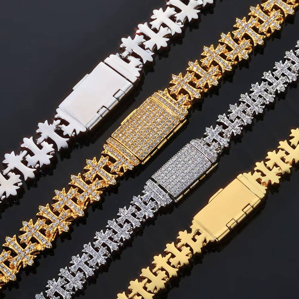 Eskeem Luxury 85/11MM Iced Out Link Chain Necklace Silver Plated Cross Bling Zircon Stones Hip Hop Fine Jewelry