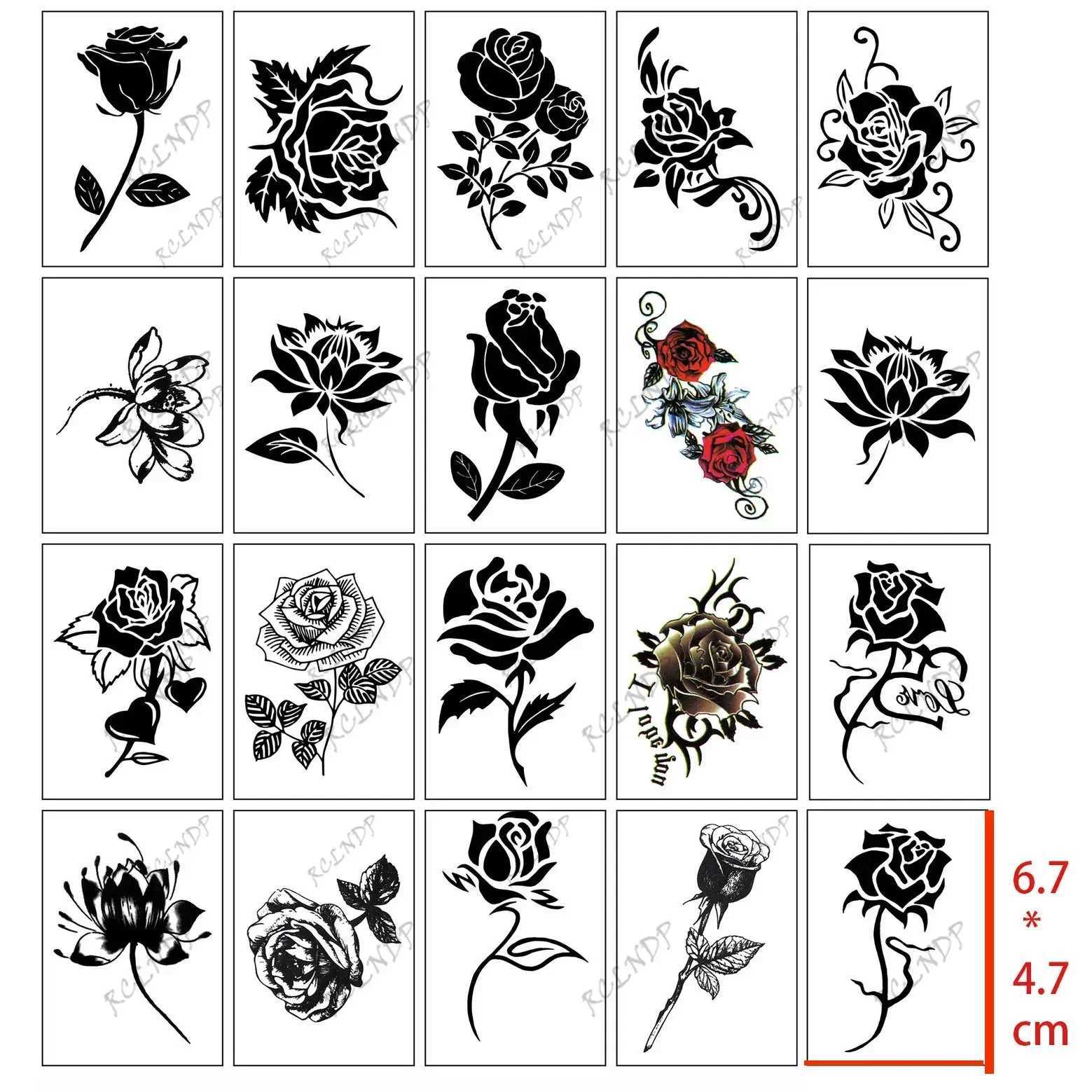 20 waterproof temporary tattoo stickers Black Flower Rose Lotus Planet Ins Flash Tattoo Fake TattooXJ25414