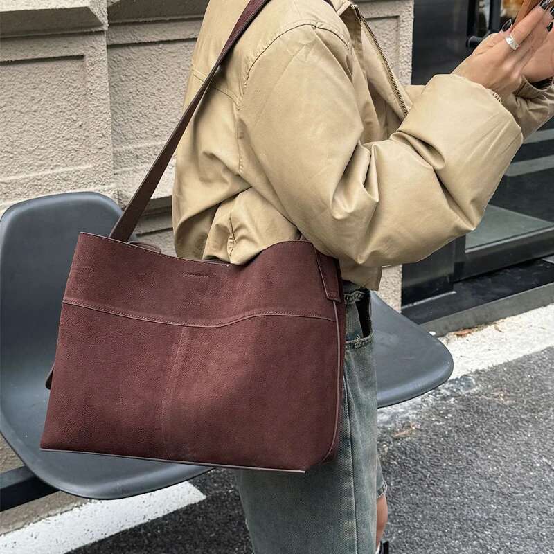 Suede Frosted Genuine Leather Tote Bags For Women Designer Handbags Purses 2024 New In Large Capacity Shoulder Crossbody