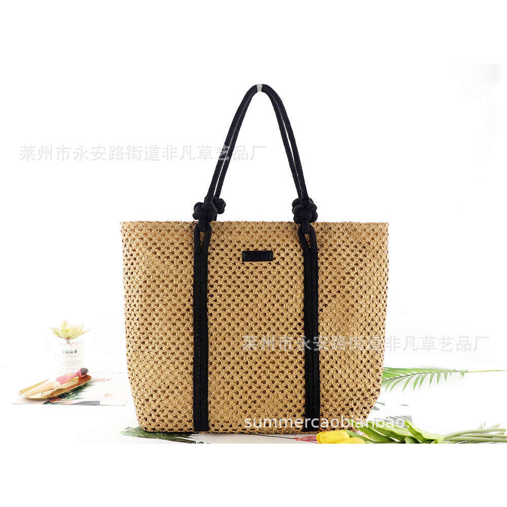Handmade Beach Bag Instagram New Hollow Paper Rope Large Capacity Fashionable Disc Buckle One Shoulder Grass Woven Casual Women's Beach Bag Kq2