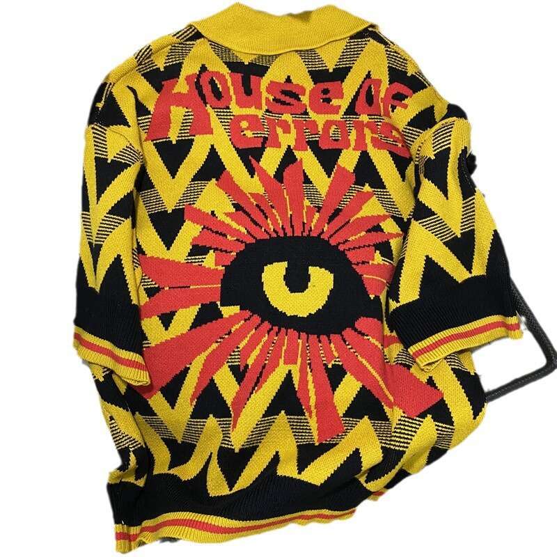 House errors, Eye of Truth, Diamond plaid Jacquard Collar Sweater, Loose fit Knitted Sweater