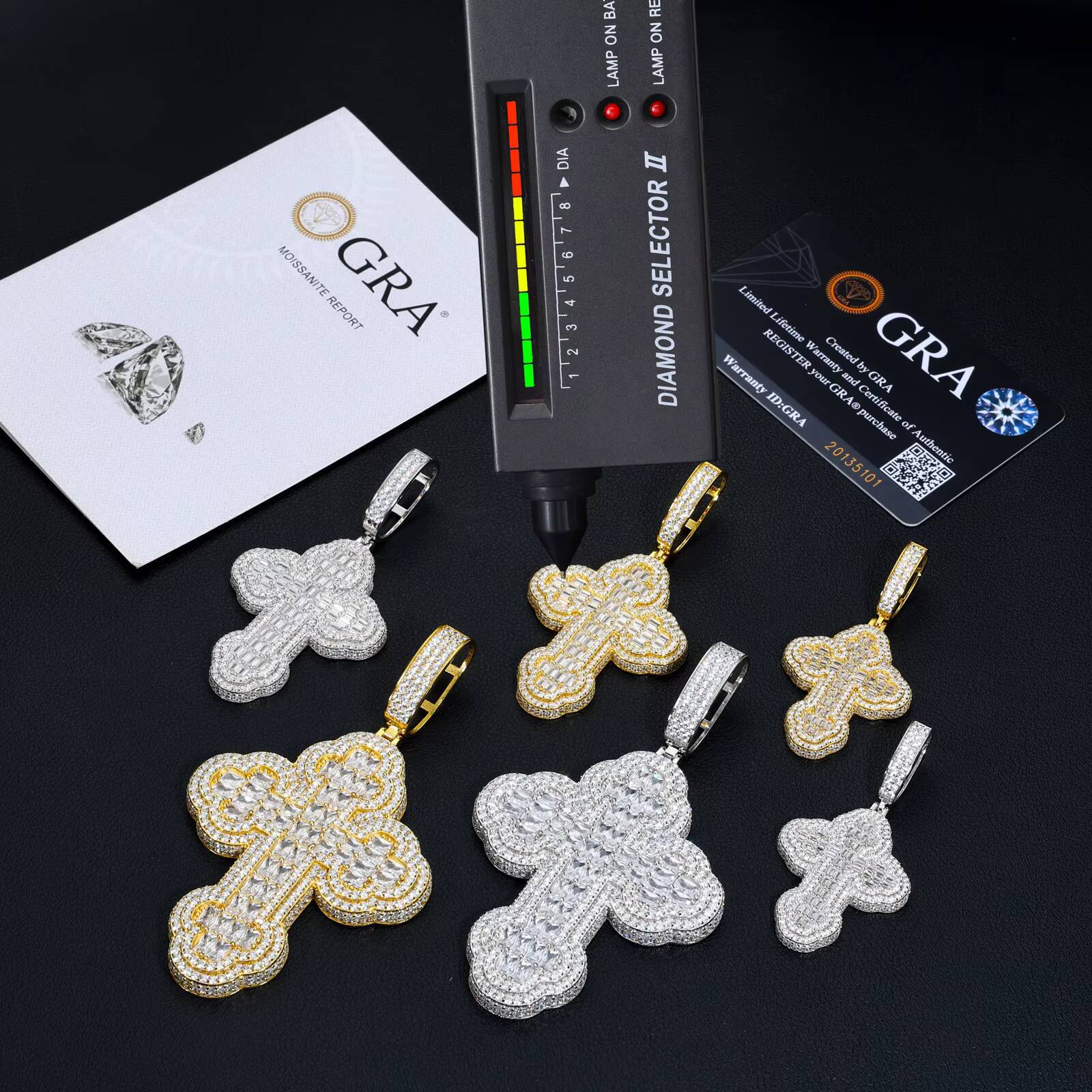 Drop Shipping Hip Hop Men Gift Jewelry 925 Sterling Silver Baguette Moissanite Diamond Religions Iris Cross Pendant