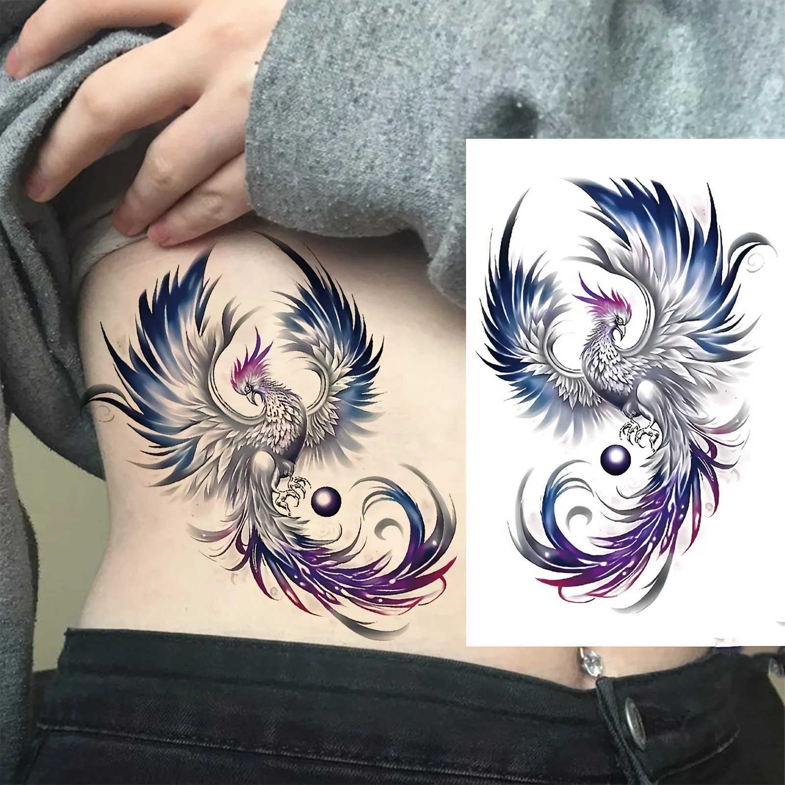 Waterproof Temporary Tattoo Stickers Phoenix Flash Tattoo Female Colorful Phoenix Body Art Fake Tattoo Flower Arm TattooXJ25414