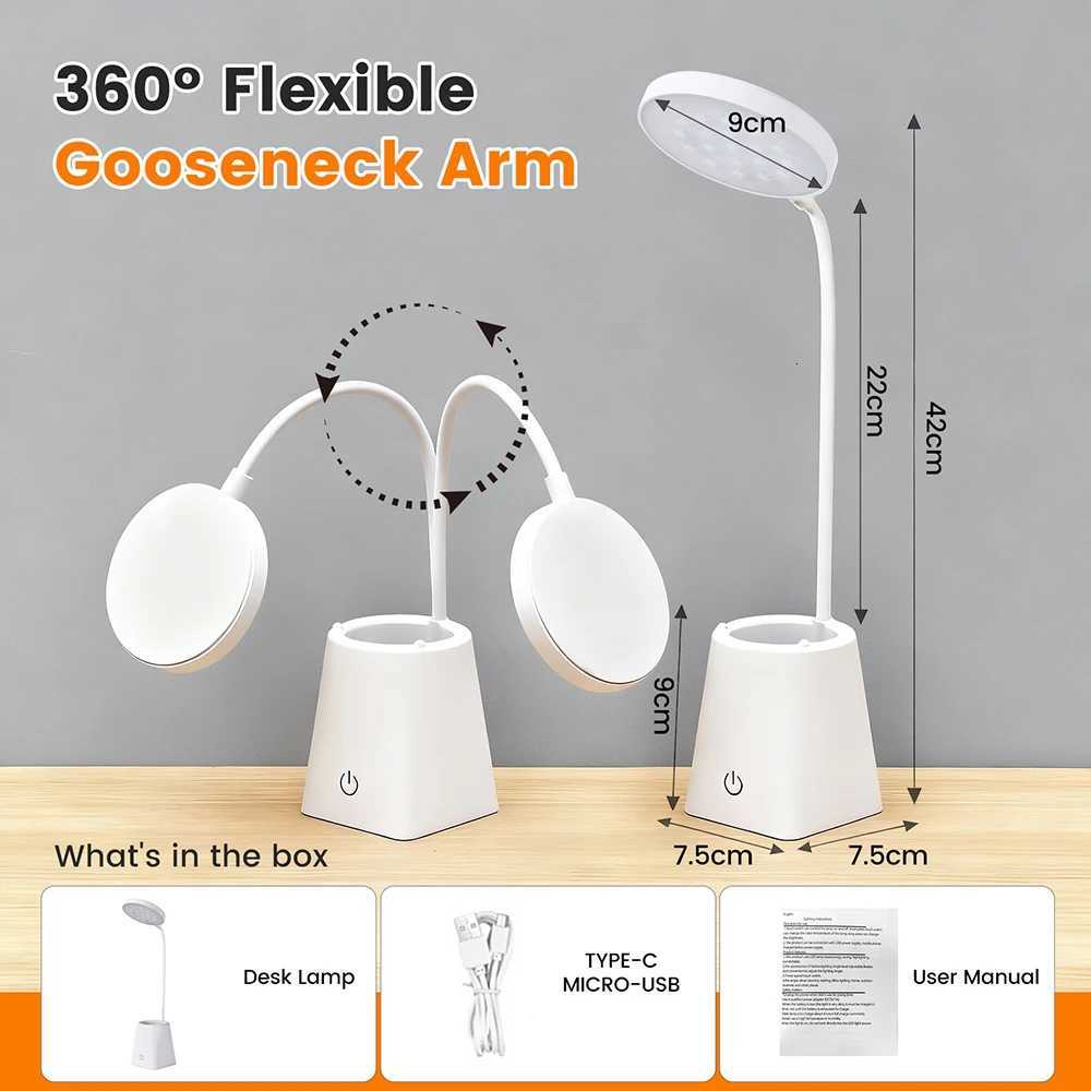 5V Portable LED Desk Lamp Brightness Adjustable Gooseneck Powered By USB Touch Dimming 3 Color Lighting for Reading Working M251114