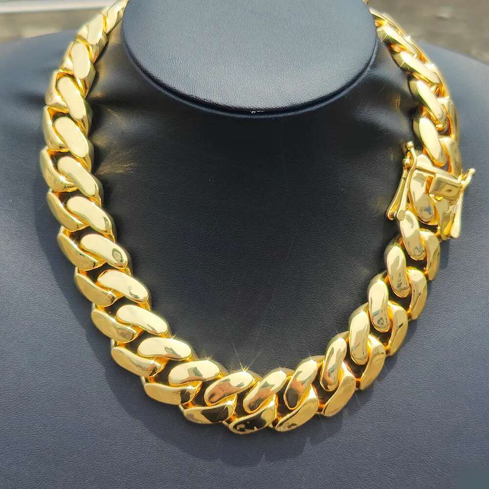 22mm Wide Hip Hop Copper Bling Silver/Gold Plated Cuban Link Chain Round Heavy Miami Chunky Necklaces for Men Jewelry