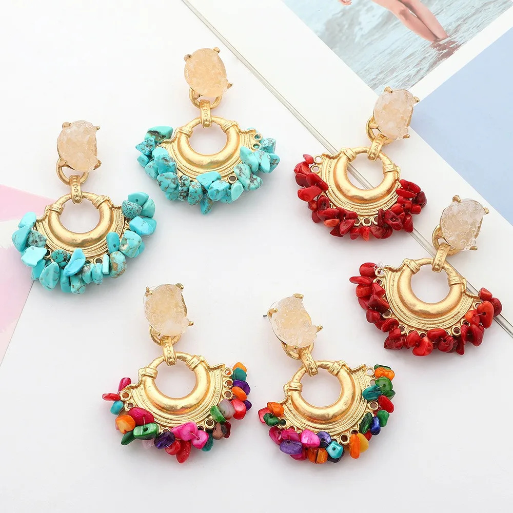 in Fashionable Charm Metal jewellery earrings women Exquisite Fan shaped Natural Stone Resin womens earring jewelry 250411