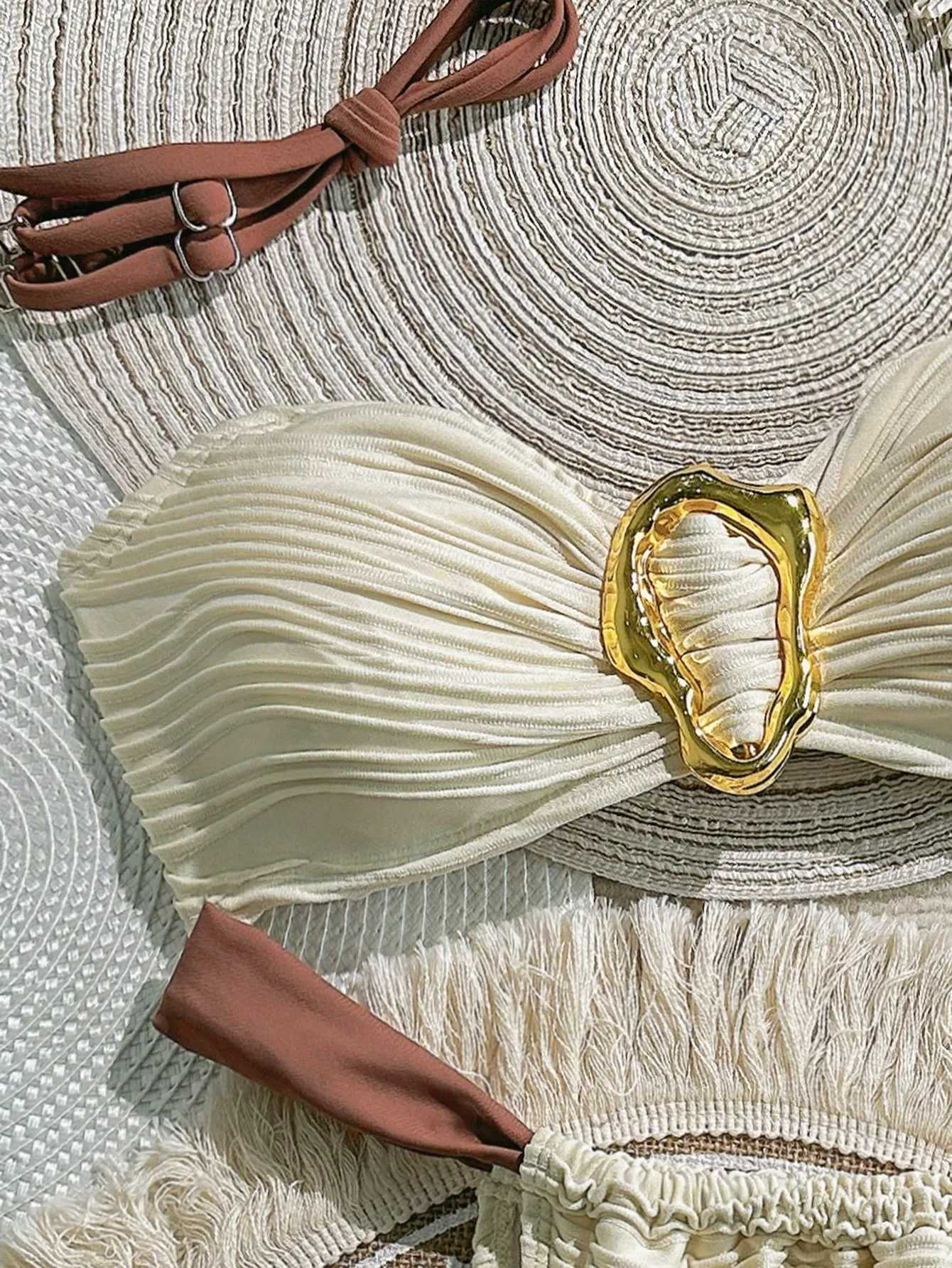 New Special Fabric Tube Top Simple Split Bikini Beach Spa Swimsuit for WomenW251113