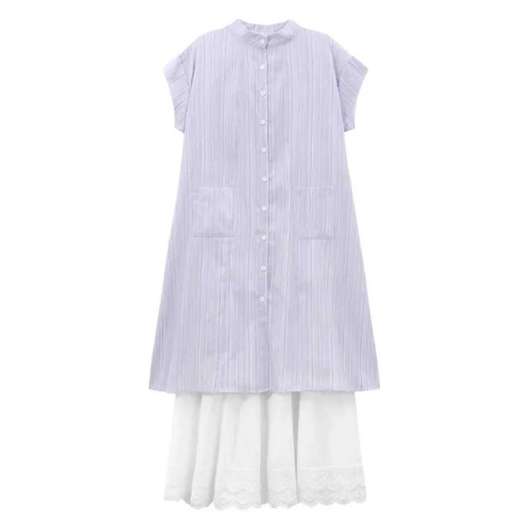 Blue striped short Sve dress for womens summer new Korean style loose Midi two-piece set casual comfortable and fashionableXJ250414