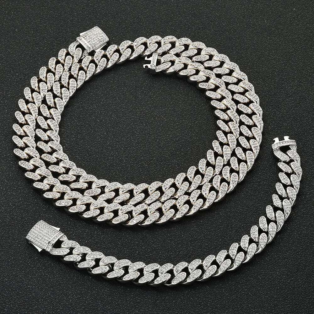 ESKEEM Hip Hop Jewellery Woman Set 12mm Cuban Link Chain Iced Out 2 Rows CZ Diamond Miami Snap Clasp Cuban Necklace