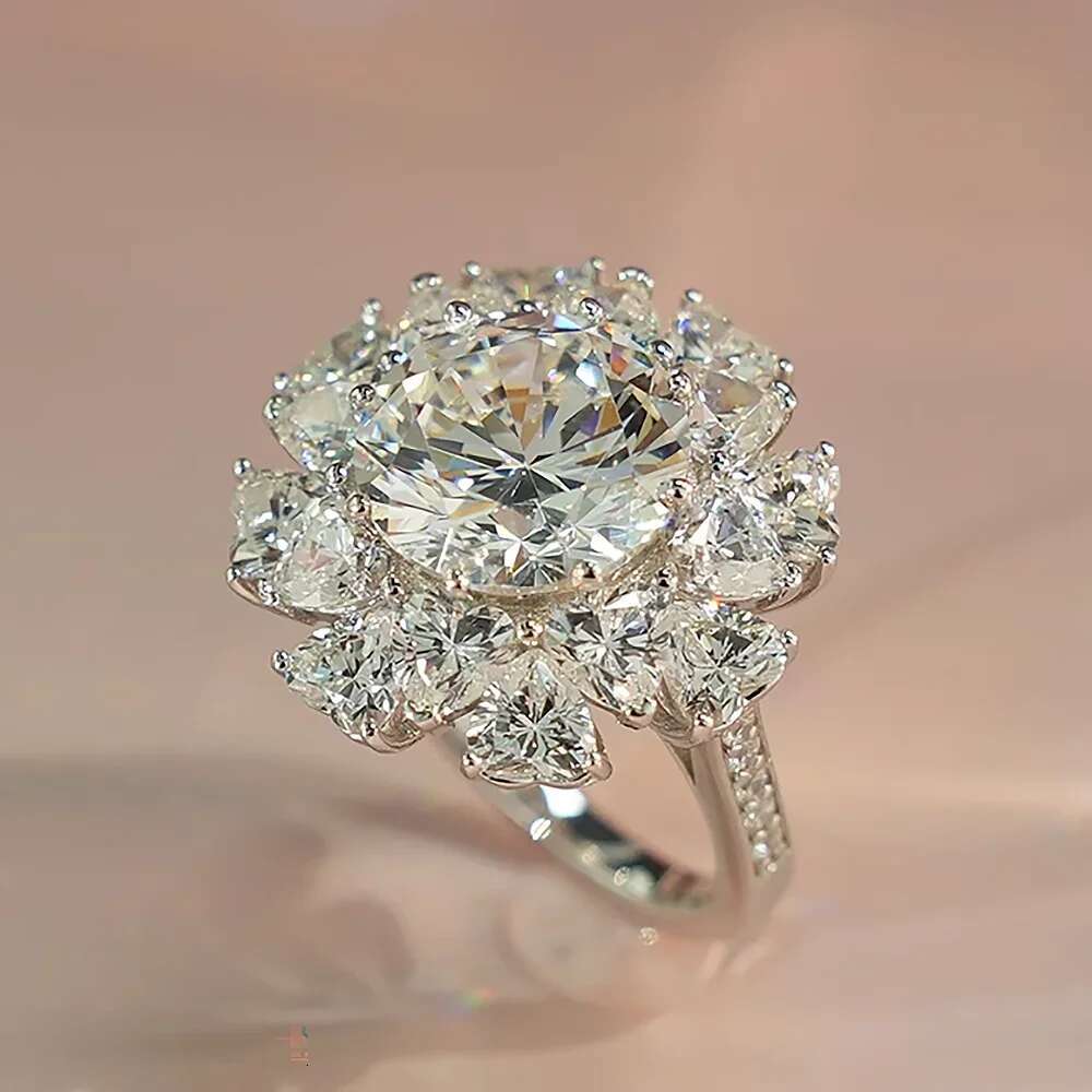 5 Carat Big Moissanite Engagement Ring for Women Round Heart Cut Diamond Rings with Certificate 925 Sterling Silver Wedding Band