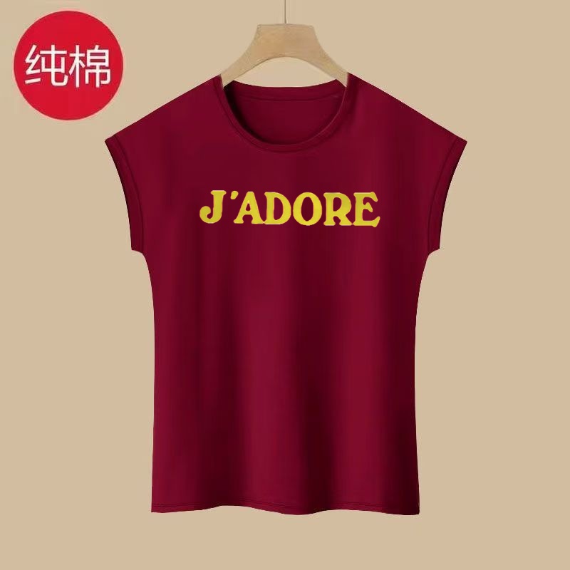 2025 Summer New Fashionable Bat Sleeve T-shirt for Women, Simple Printed Solid Color Round Neck Sleeveless Bottom Shirt, Trendy Top
