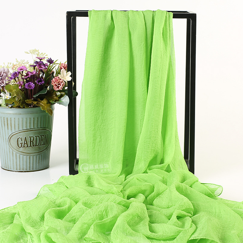 K391 Summer solid color imitation silk oversized silk scarf seaside beach towel long spring and summer women's chiffon scarf pleated shawl