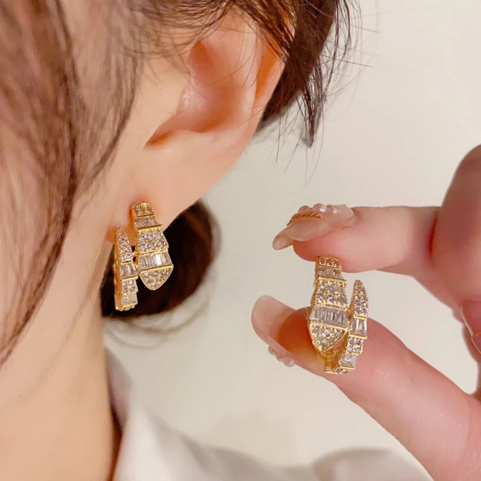 Yupsk Trendy Shiny Zircon Snake Bone Shaped Earring for Women White Gold Color Crystal CZ Exquisite Party Jewelry251113