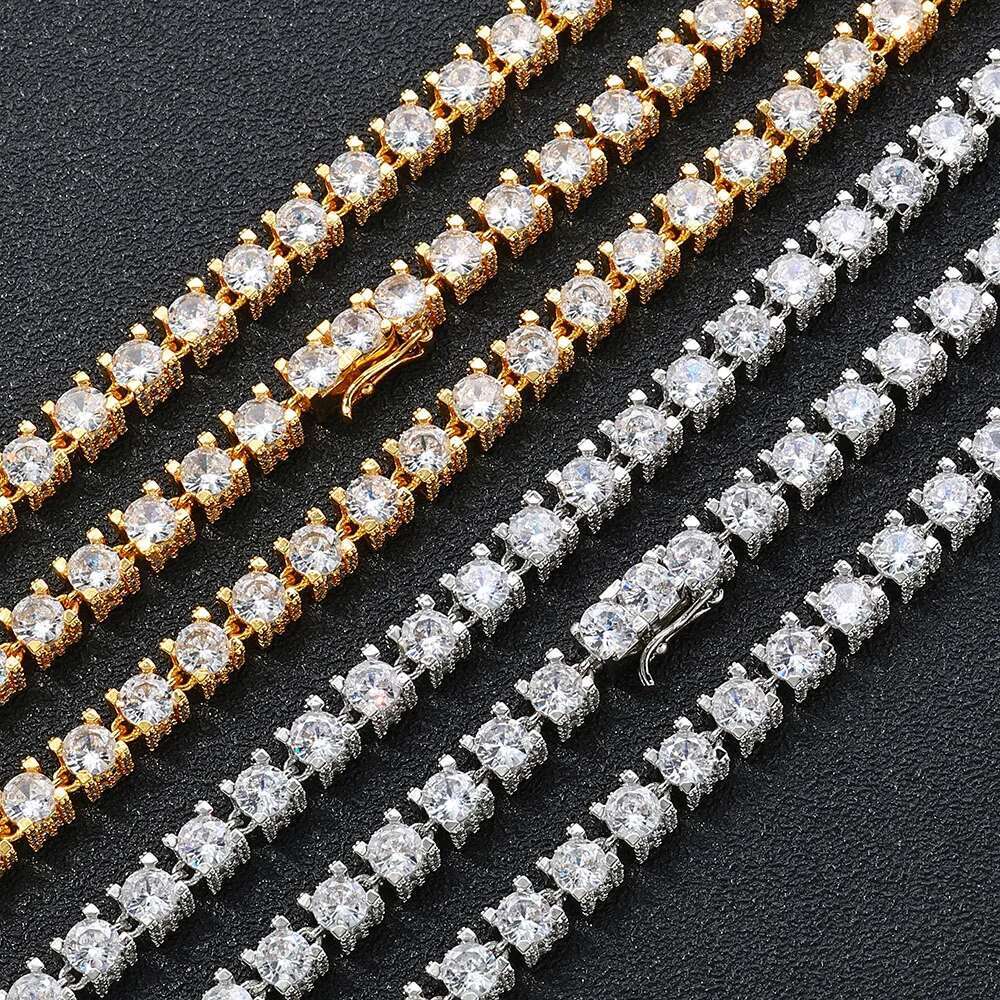 Hip Hop Jewelry Sparkly 6mm Tennis Chain Side Studded With Diamond Iced 5mm-Zircon Clasp Locker Tennis Necklace