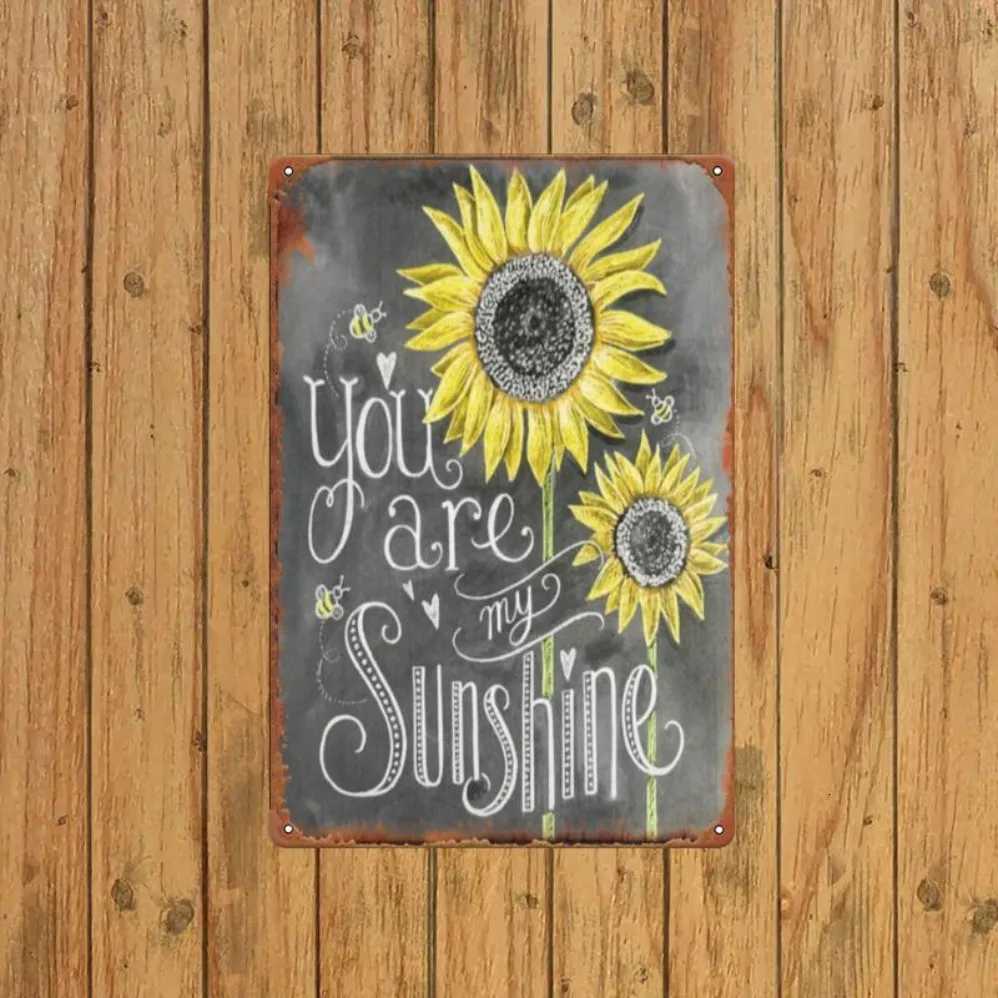 Vintage Sunflower Metal Wall Art You Are My Sunshine Retro Tin Sign Rustic Iron Plaque Weather-Resistant for Indoor/M251114