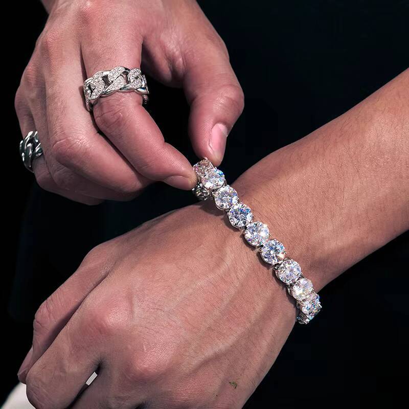 Drop Shipping Big Guy 10mm 925 Sterling Silver Real VVS Moissanite Diamond Tennis Bracelet Fine Jewelry for Men Women