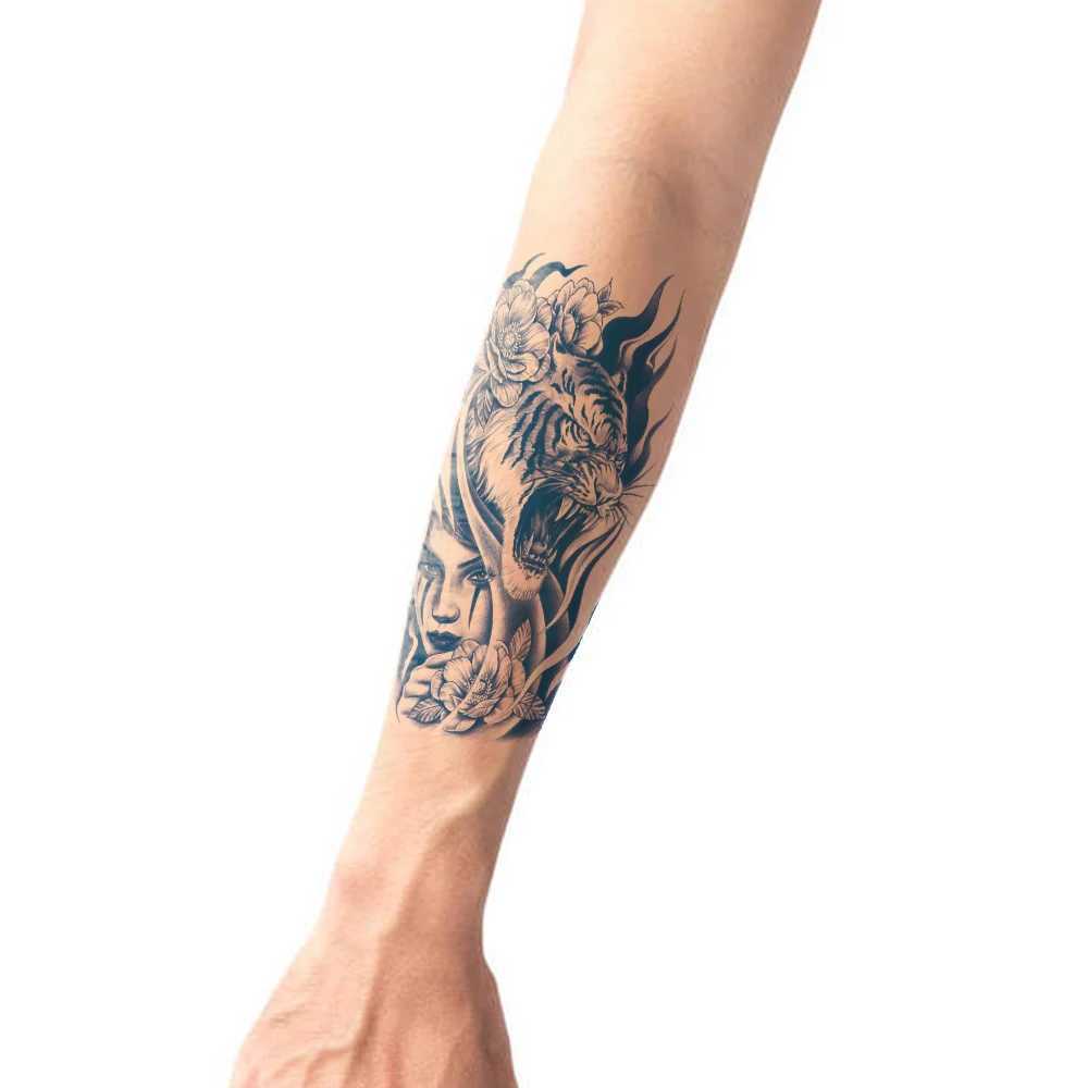 Durable waterproof juice temporary fake tattoo sticker beast lion tiger wolf skull cross angel female cool body artXJ25414