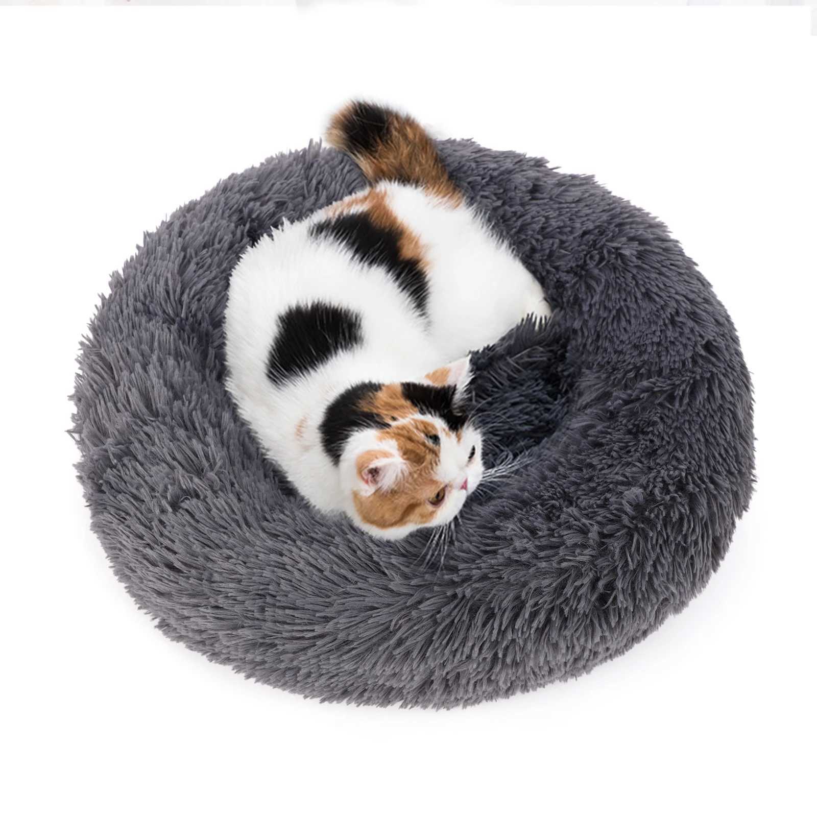 50-100cm calm donut bed for dogs and cats super soft plush pet cat bed cute fluffy round pet bed anti slip and washable X250412
