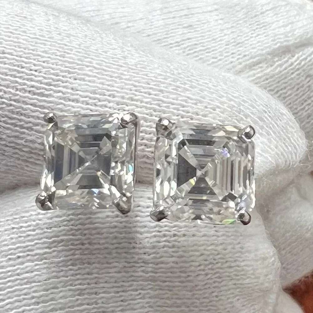 4cttw Asscher Cut Moissanite Stud Earrings with Certificates S925 Silver Plated 18k Gold 7mm Lab Diamond Ear Studs for Women