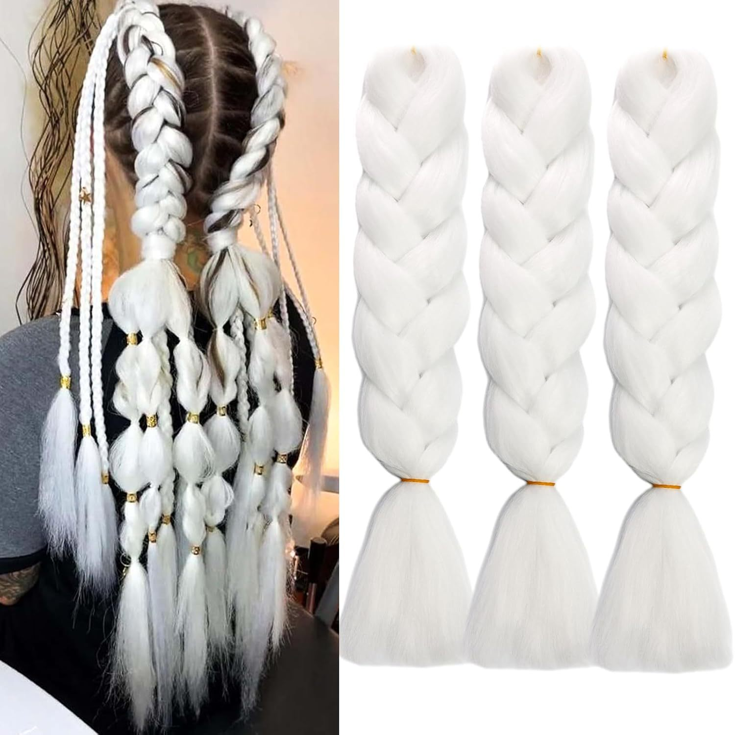 24 Inch Braiding Hair Ombre Color Synthetic Braiding Hair for Hair Extensions Accessories Jumbo Braids 100G/Pack Hair Wefts Women DIY Hair Easy to Wea