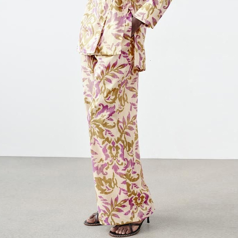 Womens clothing 2025 spring/summer floral color casual pants loose and slimming wide leg pants for women