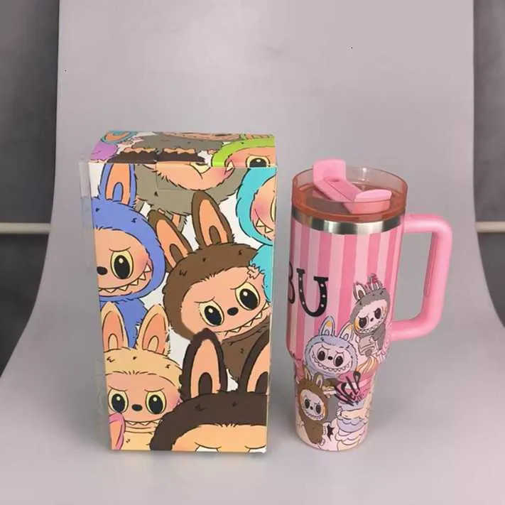 Kawaii Labubu Straw Cup Anime Portable Car Cup Cute 40oz Water Bottle Wholesale Cartoon Large Capacity Portable Car in Girl Gift X2506056